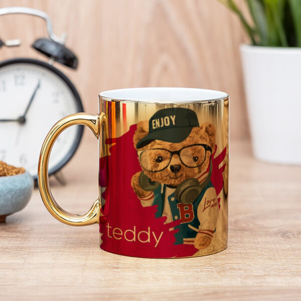 Teddy Bear Baskılı Gold Kupa Bardak online tasarla
