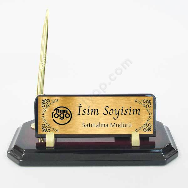 Tek Kalemli Saatli Ahşap Masa İsimliği | Kiraz online tasarla