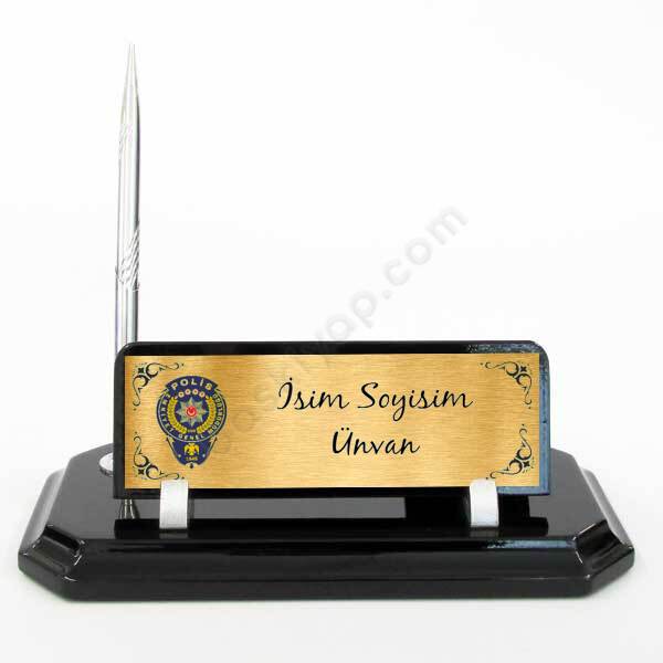 Tek Kalemli Saatli Ahşap Masa İsimliği | Siyah online tasarla