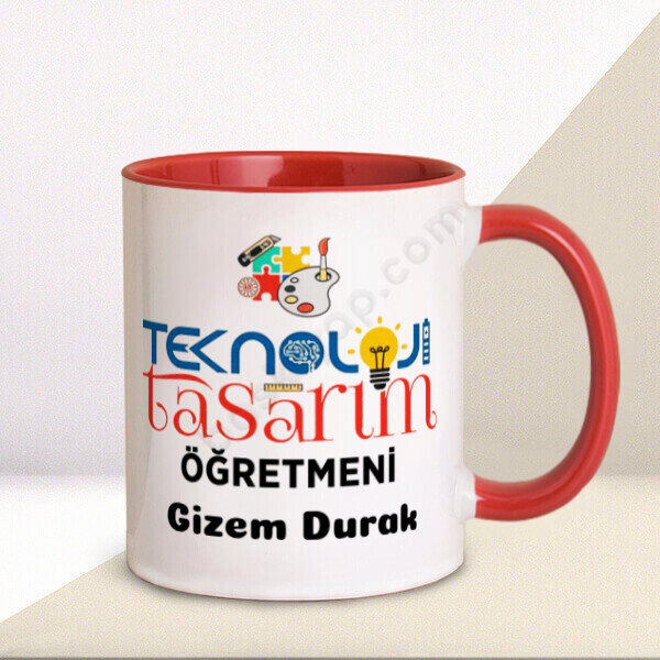 Teknoloji Tasarım Öğretmeni Tasarım Baskılı Kırmızı Kupa Bardak – Kişiye Özel Baskılı Kupa - Kırmızı tasarımı