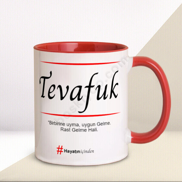 Tevafuk Tasarımlı Kupa – Kişiye Özel Baskılı Kupa - Kırmızı tasarımı