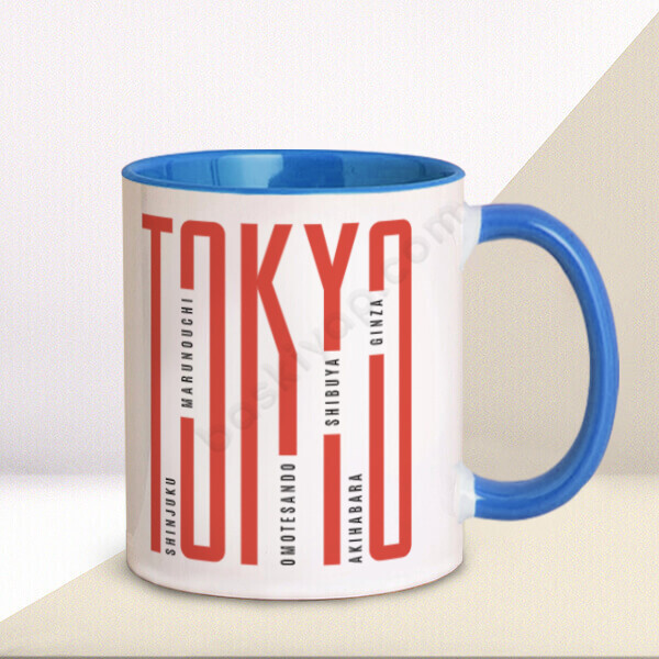 Tokyo Tasarımlı Kupa – Kişiye Özel Baskılı Mavi Kupa tasarımı