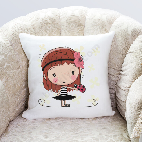 Uğur Böcekli Kız Tasarım Yastık online tasarla
