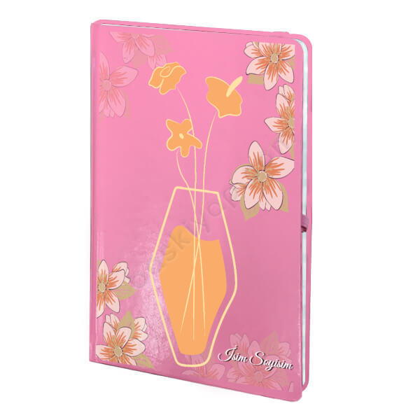 Vazoda Çiçek Tasarımlı Pembe Ajanda online tasarla