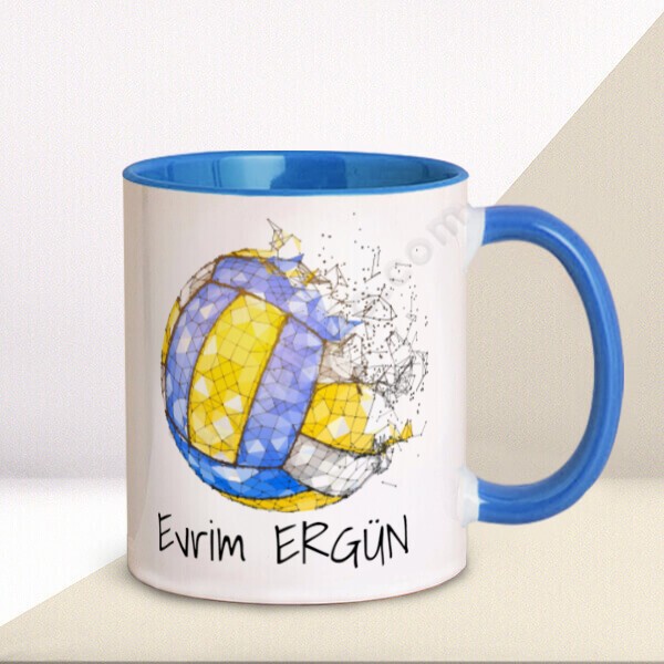 Voleybol Tasarımlı  Mavi Kupa – Kişiye Özel Baskılı Mavi Kupa tasarımı