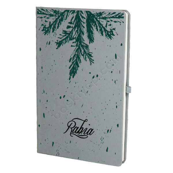Yaprak Tasarımlı Gri Ajanda – Tarihsiz Çizgili Gri Ajanda/Defter 13X21Cm tasarımı