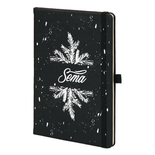 Yaprak Tasarımlı Siyah Ajanda – Tarihsiz Siyah Ajanda / Defter tasarımı