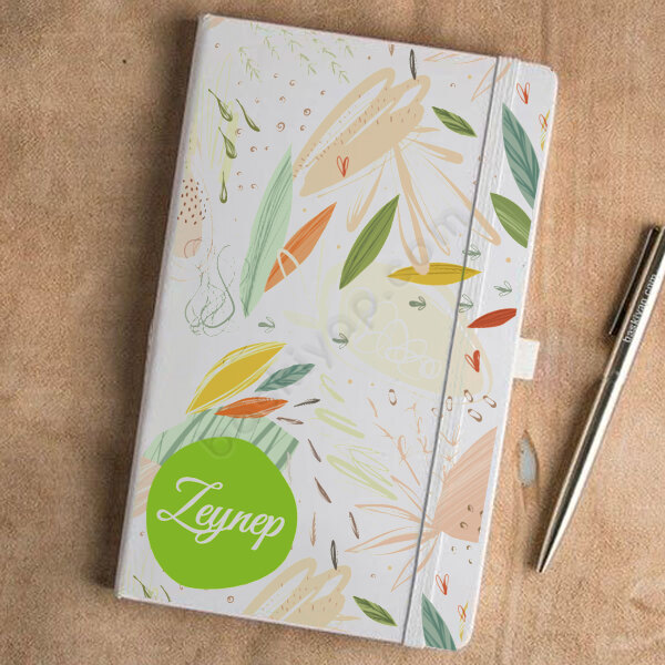 Yaprak Tasarımlı Tarihsiz Beyaz Ajanda online tasarla