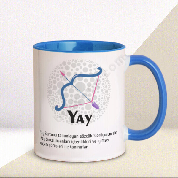 Yay Burcu Kişiye Özel Kupa Tasarımı – Kişiye Özel Baskılı Mavi Kupa tasarımı