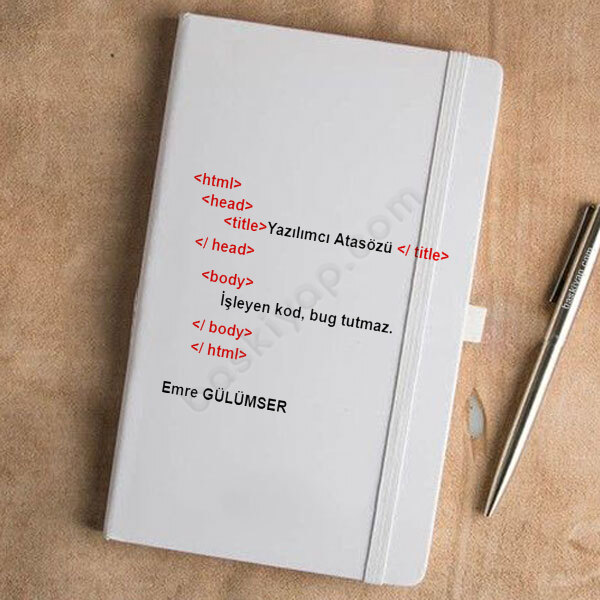 Yazılımcı Tasarım Beyaz Ajanda Defter online tasarla