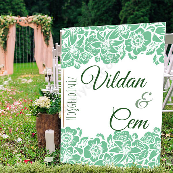 Yeşil Çiçekler Ayaklı Pano online tasarla