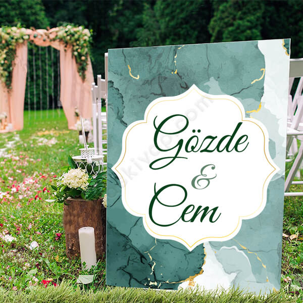 Yeşil Mermer Desenli Ayaklı Pano online tasarla