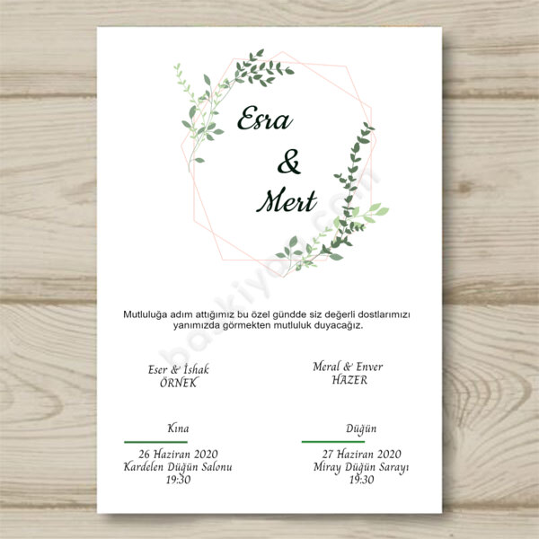Yeşil Yaprak Tasarımlı Davetiye online tasarla