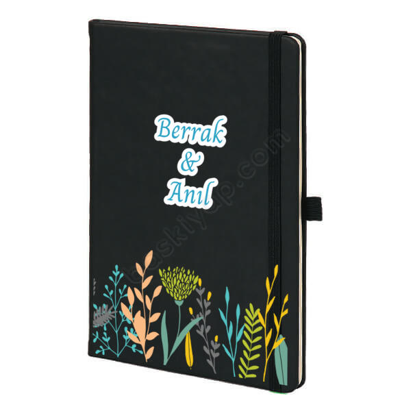 Yeşil Yapraklı Siyah Ajanda – Tarihsiz Siyah Ajanda / Defter tasarımı