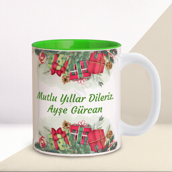 Yılbaşı Hediye Konsept İçi Yeşil Kupa – Kişiye Özel Baskılı İçi Yeşil Kupa tasarımı