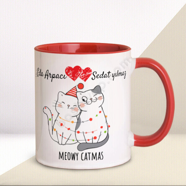 Yılbaşı Kedili Tasarım Kupa online tasarla