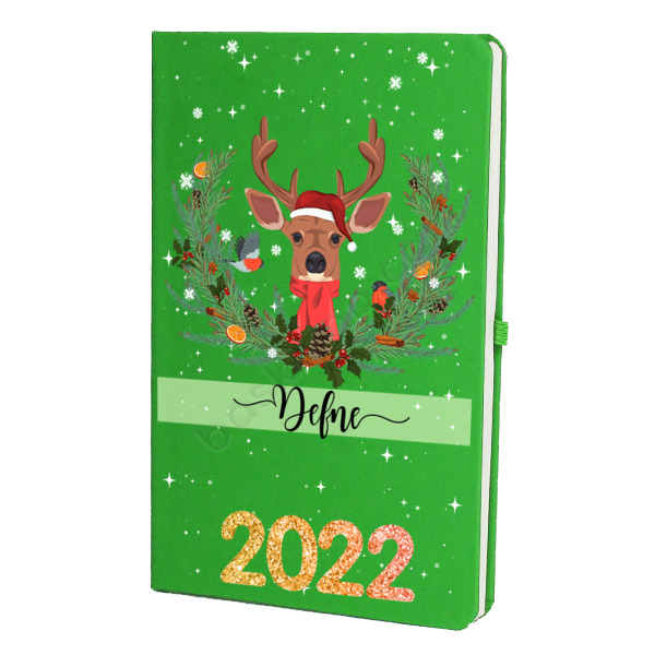 Yılbaşı Konseptli 2 Yeşil Ajanda Defter – Tarihsiz Çizgili Yeşil Ajanda/Defter 13X21Cm tasarımı