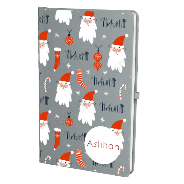Yılbaşı Noel Baba Tasarım Gri Ajanda Defter – Tarihsiz Çizgili Gri Ajanda/Defter 13X21Cm tasarımı