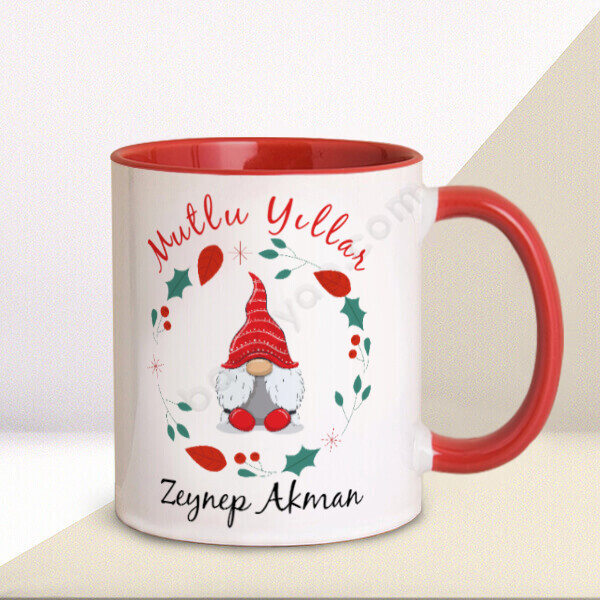 Yılbaşı Noel Baba Tasarım Kupa – Kişiye Özel Baskılı Kupa - Kırmızı tasarımı