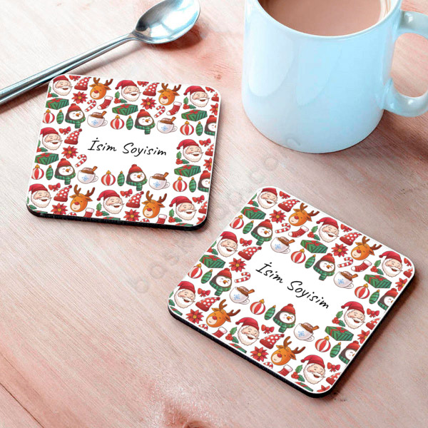 Yılbaşı Tasarımlı Bardak Altlığı online tasarla