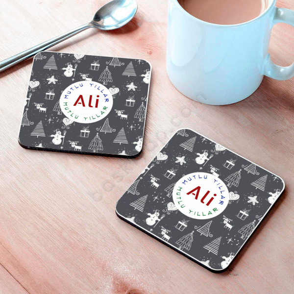 Yılbaşı Tasarımlı Bardak Altlığı online tasarla
