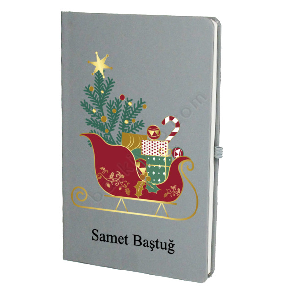 Yılbaşı Tasarımlı İsimli Gri Ajanda Defter – Tarihsiz Çizgili Gri Ajanda/Defter 13X21Cm tasarımı