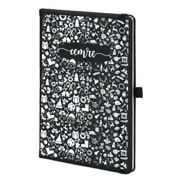 Yılbaşı Tasarımlı Siyah Ajanda – Tarihsiz Siyah Ajanda / Defter tasarımı