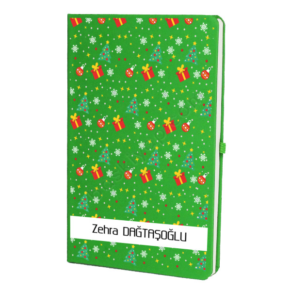 Yılbaşı Tasarımlı Yeşil Defter Ajanda – Tarihsiz Çizgili Yeşil Ajanda/Defter 13X21Cm tasarımı