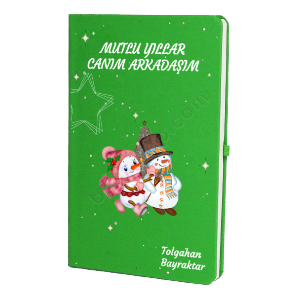 Yılbaşı Temalı Hediyelik Defter – Tarihsiz Çizgili Yeşil Ajanda/Defter 13X21Cm tasarımı