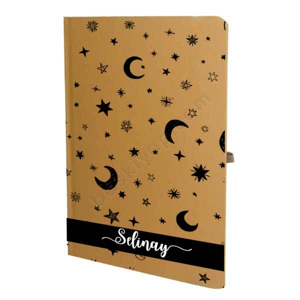 Yıldızlar Tasarımlı Özel Taba Defter – Tarihsiz Çizgili Taba Ajanda/Defter 13X21Cm tasarımı