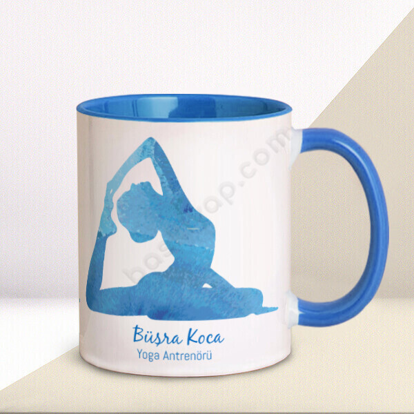 Yoga Life Tasarımlı Kupa – Kişiye Özel Baskılı Mavi Kupa tasarımı