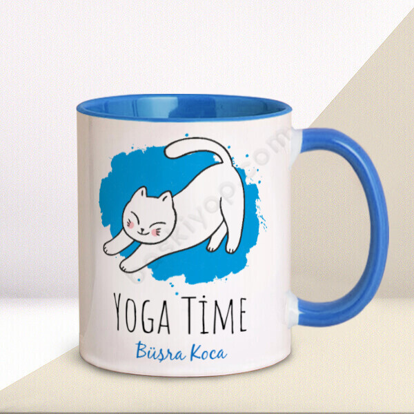 Yoga Time Tasarımlı Kupa – Kişiye Özel Baskılı Mavi Kupa tasarımı