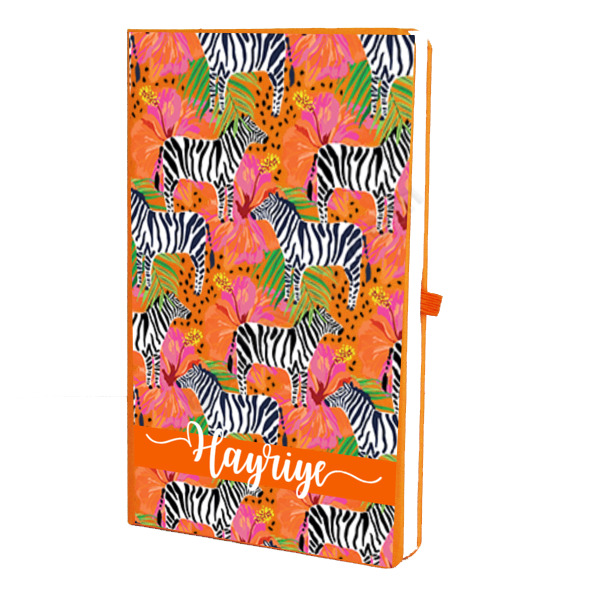 Zebra Desenli Turuncu Ajanda – Tarihsiz Çizgili Turuncu Ajanda/Defter 13X21Cm tasarımı