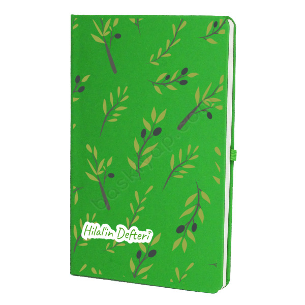 Zeytin Ağacı Desenli Yeşil Ajanda – Tarihsiz Çizgili Yeşil Ajanda/Defter 13X21Cm tasarımı